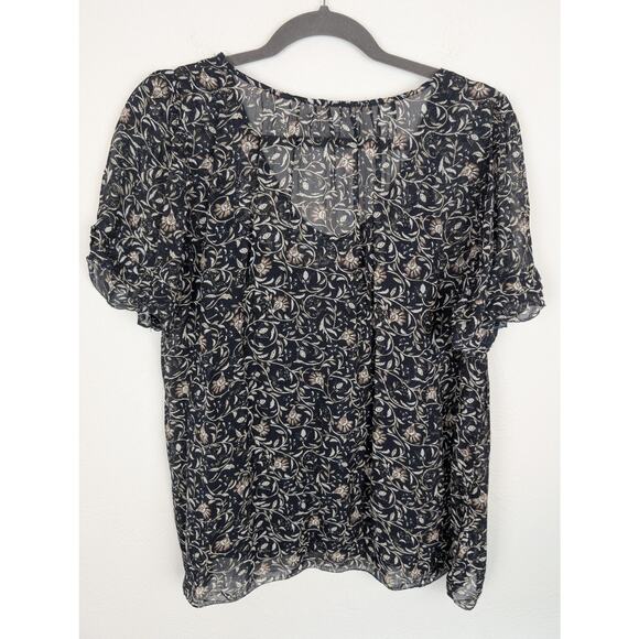 Velvet Graham Spencer Tracia Scoop Neck Beaded Floral Sheer Black Size XL - Picture 7 of 13